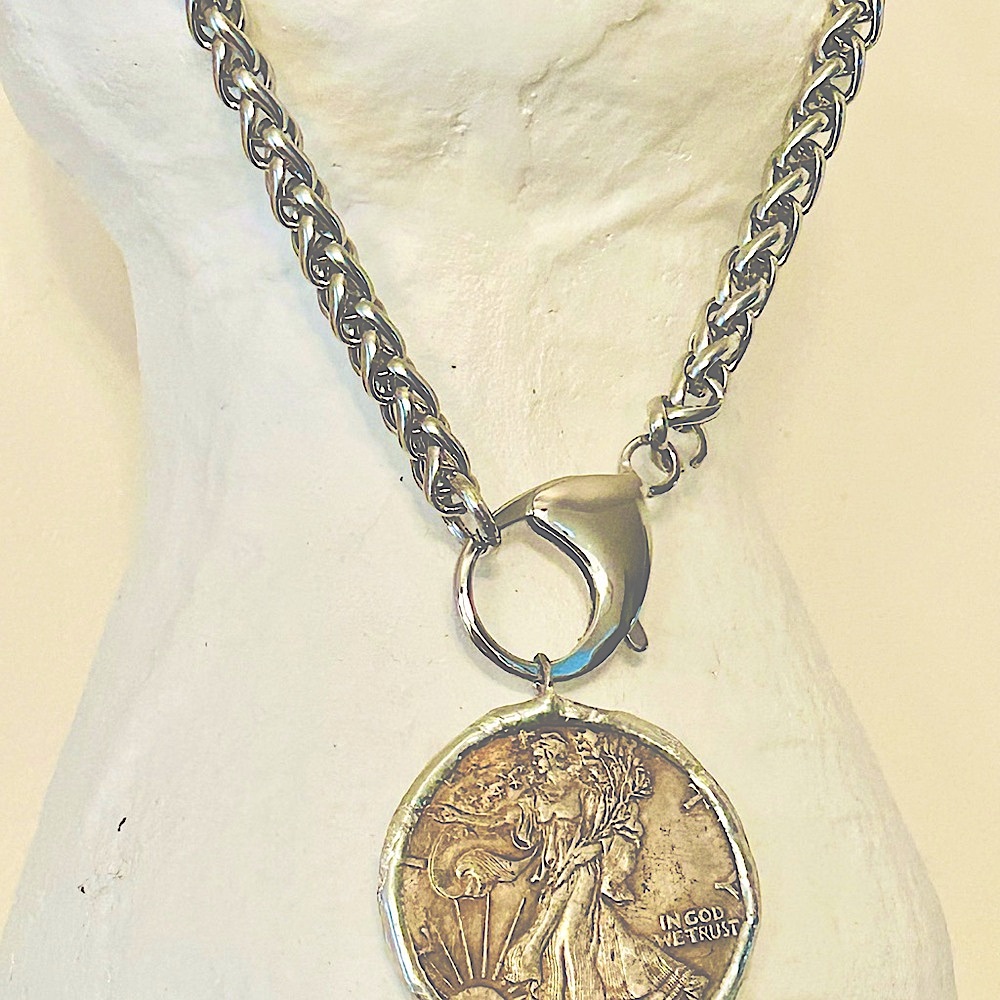 Silver Coin Pendant Necklace Lady Liberty - Picture 2 of 9